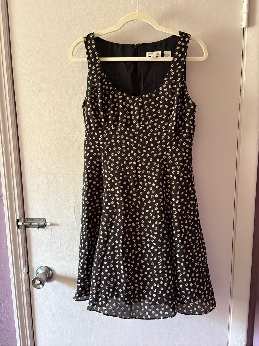 Ann Taylor Black Mini Dress with Cream Floral Print